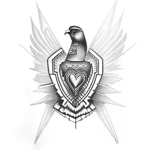 aztec bird with heart tattoo design idea