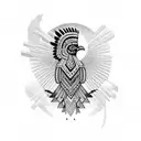 aztec bird with heart tattoo design idea