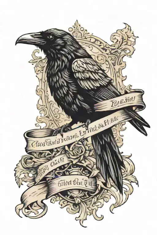 gothic raven with thins scroll wrapped around quoting " The boundaries which divide life from death are at best shadowy  tattoo design idea