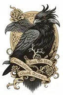 gothic raven with thin scroll wrapping with  quote "The which divide life from Death are at best shadowy and vague tattoo design idea