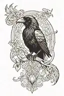 raven with thin scroll wrapping for quote tattoo design idea