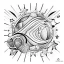 space Galaxy with fruit accents tattoo design idea