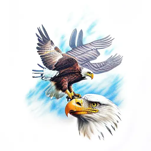 American Bald Eagle Fighting a Andean Condor their talons together tattoo design idea