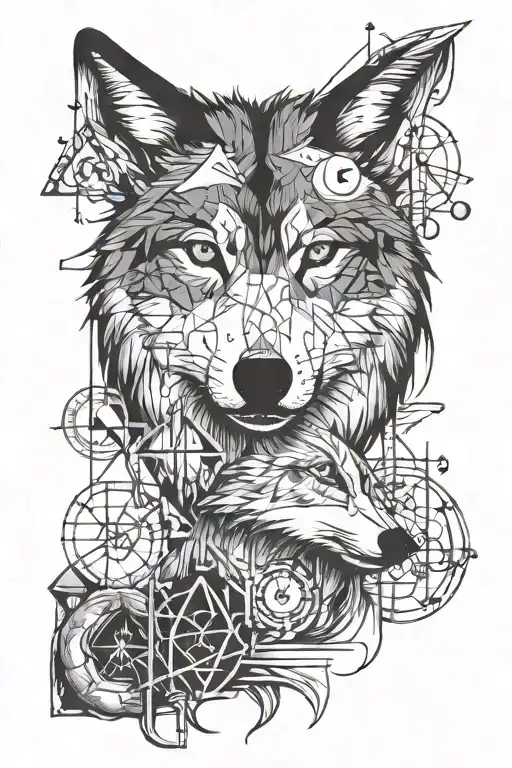wolf faces amongst chemistry symbols tattoo design idea