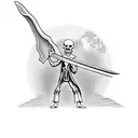 Grim reaper standing in a cemetery, with a sickle made of moonlight shining above tattoo design idea