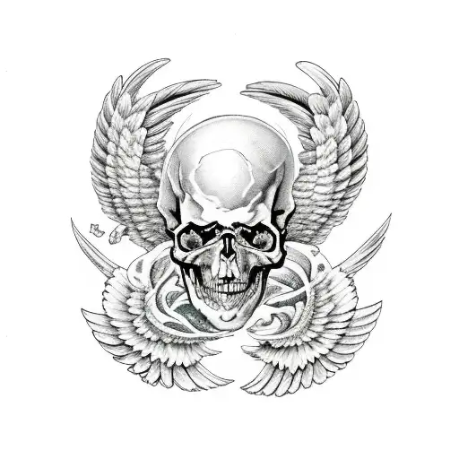 angels and doves and clocks and skulls tattoo design idea