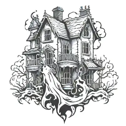 ghost and haunted house tattoo design idea