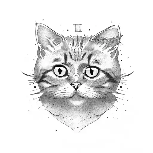 cat with potato face tattoo design idea