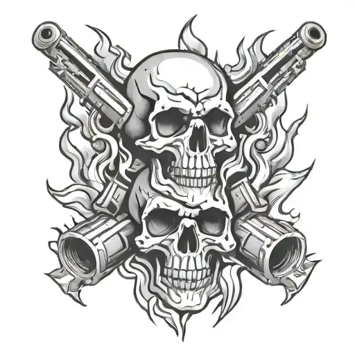 skull pistons in fire flames tattoo design idea