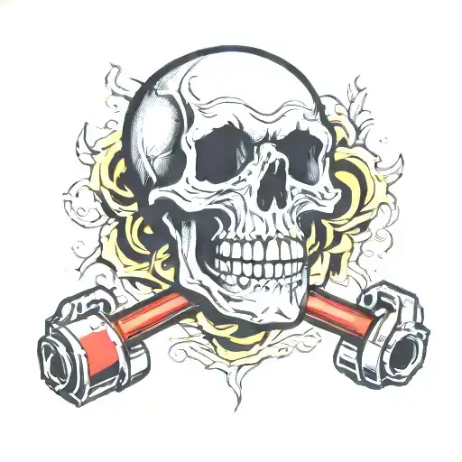 pistons skull in fite tattoo design idea