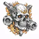 skull pistons in fire flames tattoo design idea