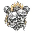 skull pistons in fire flames tattoo design idea