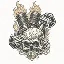 skull pistons in fire flames tattoo design idea
