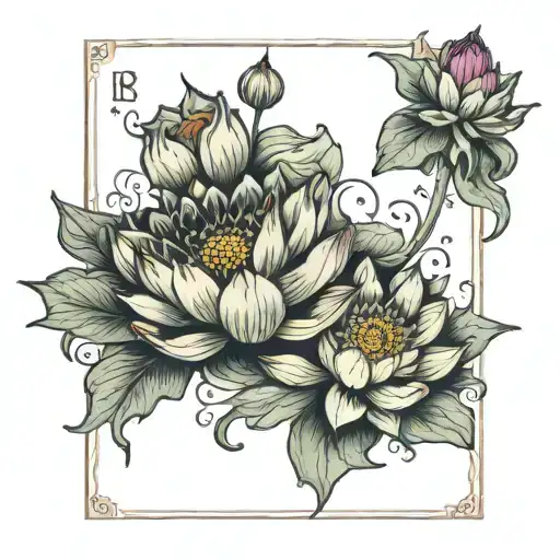 lotus flowers surrounding the lovers tarot card and death tarot card tattoo design idea