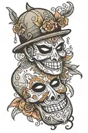 rolling dice and happy mask sad mask tattoo design idea