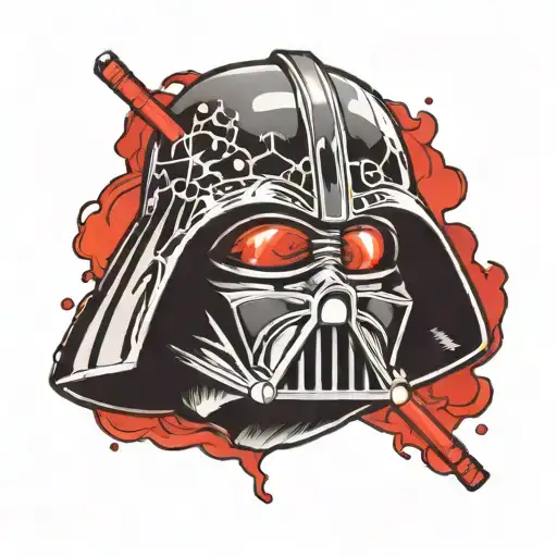 Darth Vader cracked mask revealing anakin skywalker, separated by a red lightsaber  tattoo design idea