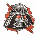 Darth Vader cracked mask revealing anakin skywalker, separated by a red lightsaber  tattoo design idea