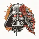Darth Vader cracked mask revealing anakin skywalker, separated by a red lightsaber  tattoo design idea