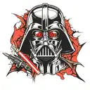 Darth Vader cracked mask revealing anakin skywalker, separated by a red lightsaber  tattoo design idea