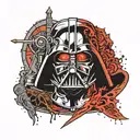 Darth Vader cracked mask revealing anakin skywalker, separated by a red lightsaber  tattoo design idea