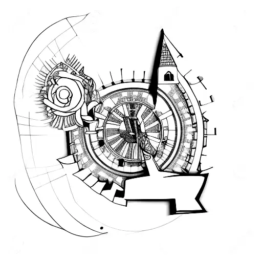 monumental entrance tower, Tailoring scissor tattoo design idea