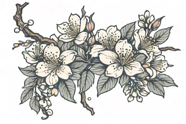 cherry blossoms on stick curved shape bending tattoo design idea