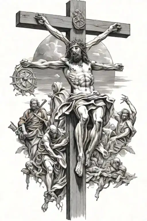 Jesus crucifixion scene tattoo design idea