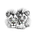 male and female lions laying together tattoo design idea