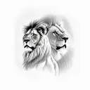 male and female lions laying together tattoo design idea