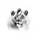 male and female lions laying together tattoo design idea