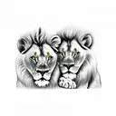 male and female lions laying together tattoo design idea