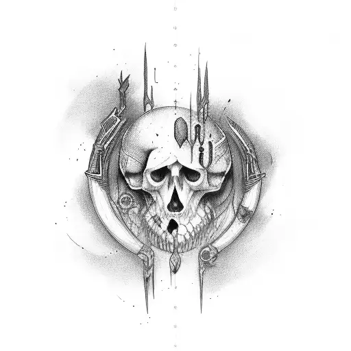 The word pain spelled out with weapons tattoo design idea