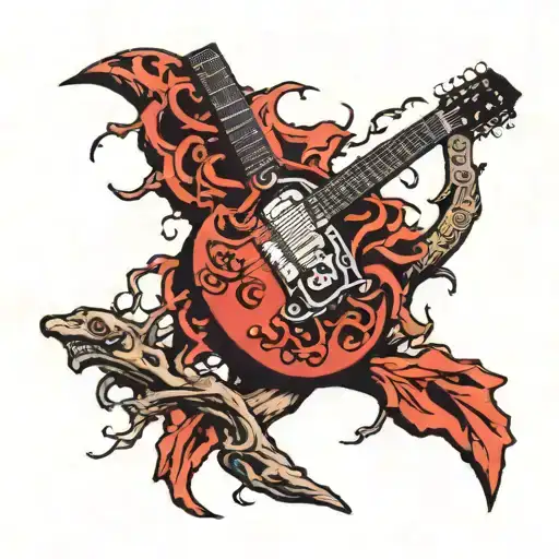 elektro guitar and tree branch tattoo design idea