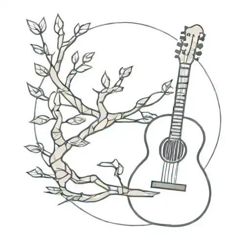 guitar and tree branch tattoo design idea