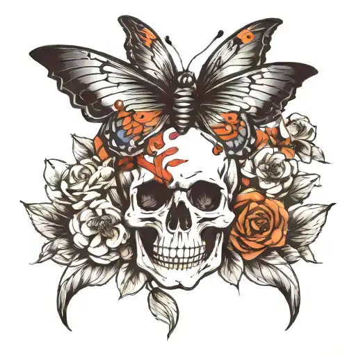 A skull with butterfly wings, symbolizing the beauty within darkness tattoo design idea