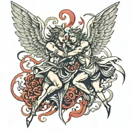 angels fighting demons tattoo design idea