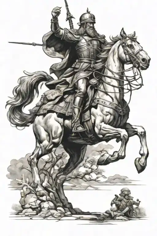 Image of war, God, conscience of suffering and Russia tattoo design idea