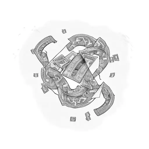 A hustler counting stacks of cash with a tattoo of a meth molecule hidden in the background tattoo design idea