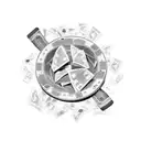 A hustler counting stacks of cash with a tattoo of a meth molecule hidden in the background tattoo design idea