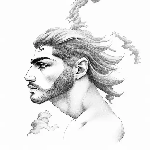 Greek god with clouds and thunder tattoo design idea
