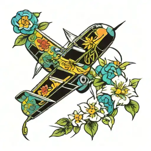 C-130 propeller blades floral tattoo design idea