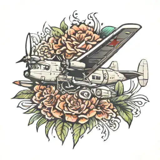 C-130 propeller blades floral tattoo design idea