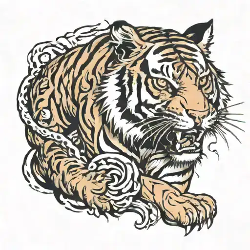tiger fighting tattoo design idea