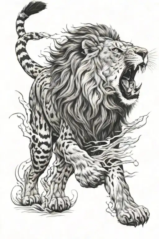 lion roaring tiger walking tattoo design idea