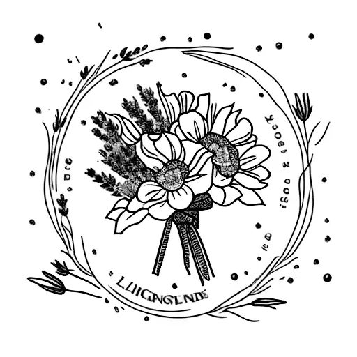 bouquet of flowers with lavender and include the saying" long story short, I survived" tattoo design idea
