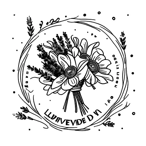 bouquet of flowers with lavender and include the saying" long story short, I survived" tattoo design idea