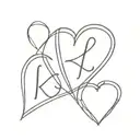 4 small hearts linked with initials K S G S tattoo design idea