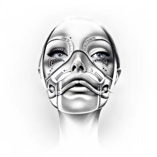 Woman with sewn shut lips tattoo design idea