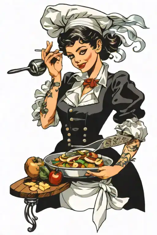 A female fairy chef preparing a gourmet meal tattoo design idea