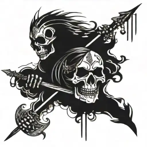 indian skeleton throwing spear  tattoo design idea